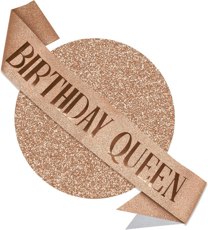 RUDONG M Birthday Queen Sash Glitter - Gold Birthday Sash for Women & Girls | Sweet 16/18th/21st/30th/40th/50th/60th/70th, All-Age Celebration Party Decor