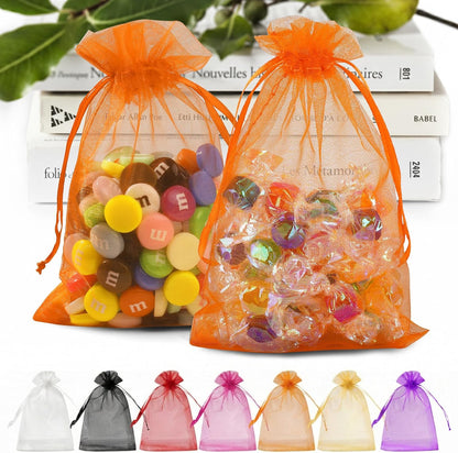 ANZNKU 50 Pack Organza Bags 5 x 7 in White Small Mesh Gift Bags Bulk Drawstring for Wedding Party Favors, Little Goodie Bag for Candy Jewelry Soap Makeup, Treat Sachet Pouch for Mothers Gifts Wrap