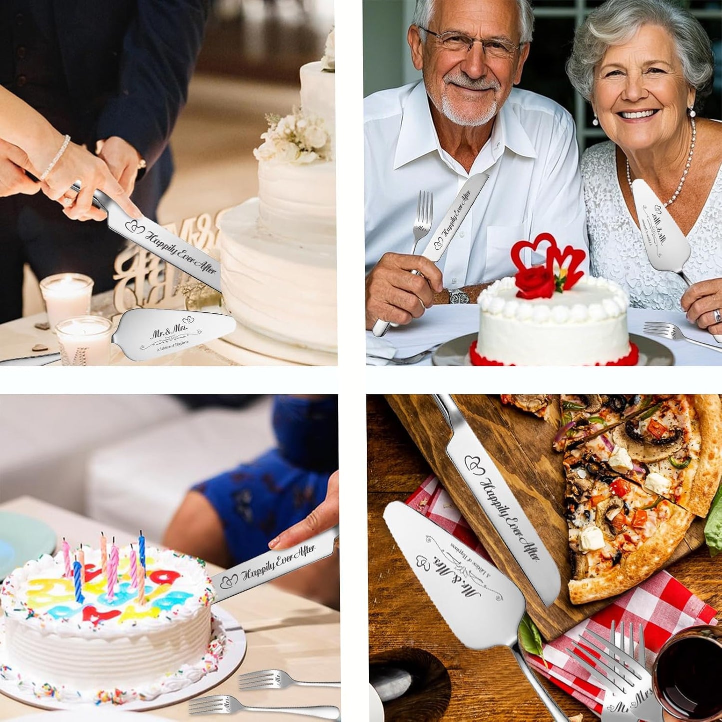 Personalized Wedding Cake Knife and Server Set, Wedding Gold Cake Cutting Set with Stainless Steel Forks, Customized Bridal Anniversary Birthday Wedding Registry Gifts for Couple (Non-customized)