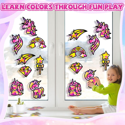 QOUBAI 32 Sets Stars Suncatchers Craft Back to School DIY Stained Glass Window Patriotic 4th of July Paper Craft Home School Classroom Decor Kid Birthday Gift Creative Art Activity Game - Colors A