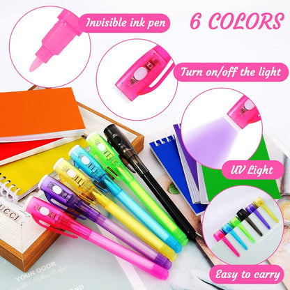 12 PCS Invisible Ink Pen and Mini Notebook,Spy Pen with UV Light for Kids,Disappearing Ink Pens for Writing Secret Message,Magic Marker for Birthday Party Favors,Halloween,Christmas