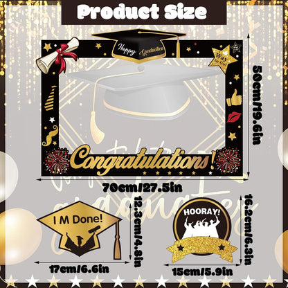 2026 Graduation Photo Booth Props, Black Gold Graduation Photo Prop Frame & Grad Photo Booth Props, Funny Grad Party Selfie Props, Selfie Photo Frame for High School and College Grad