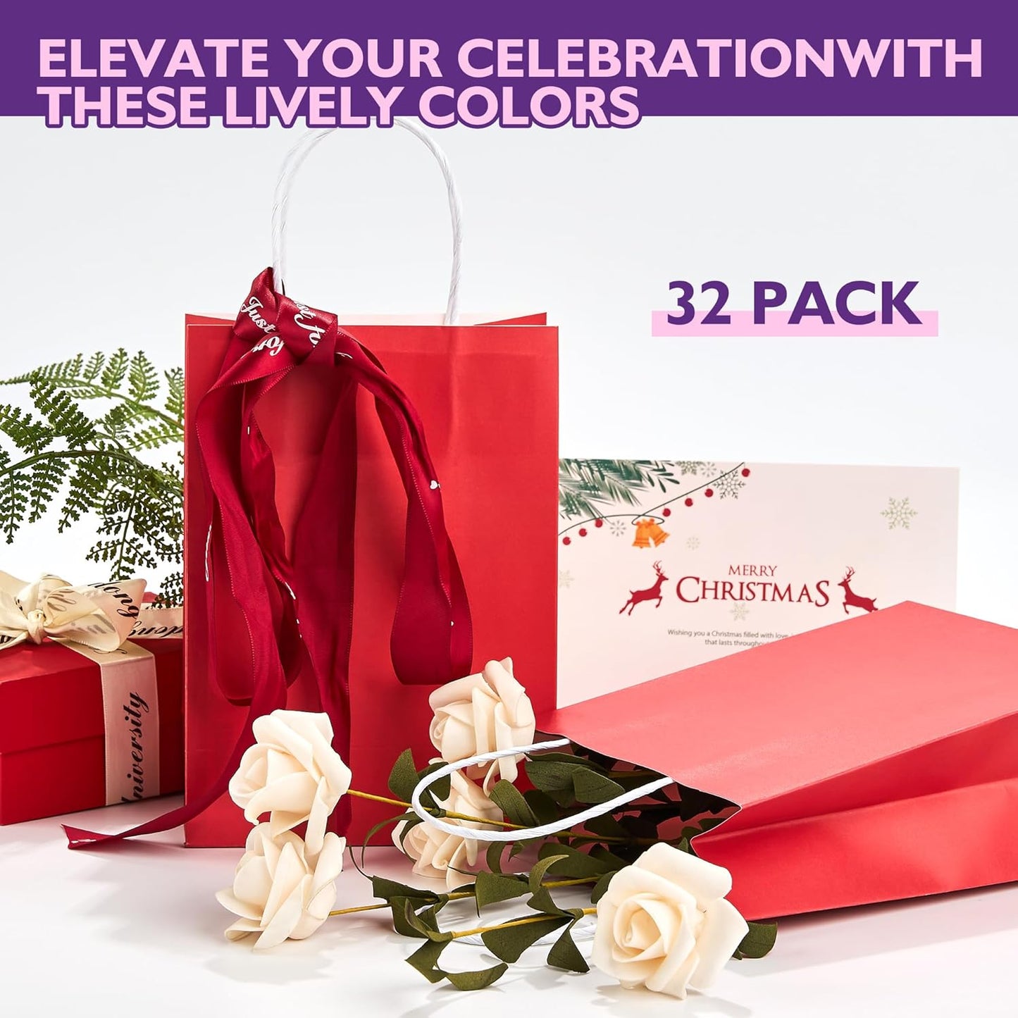 32 Pack Paper Gift Bags with Handles, 5.8"×3.2"×8.25" Party Favor Bags, Gift Bags, Small Gift Bags with Handles, Party Bags, Small Goodie Bags Bulk for Birthday, Crafts, Wedding, Party Supplies (8 Colors)