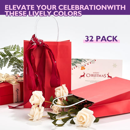 32 Pack Paper Gift Bags with Handles, 5.8"×3.2"×8.25" Party Favor Bags, Gift Bags, Small Gift Bags with Handles, Party Bags, Small Goodie Bags Bulk for Birthday, Crafts, Wedding, Party Supplies (8 Colors)
