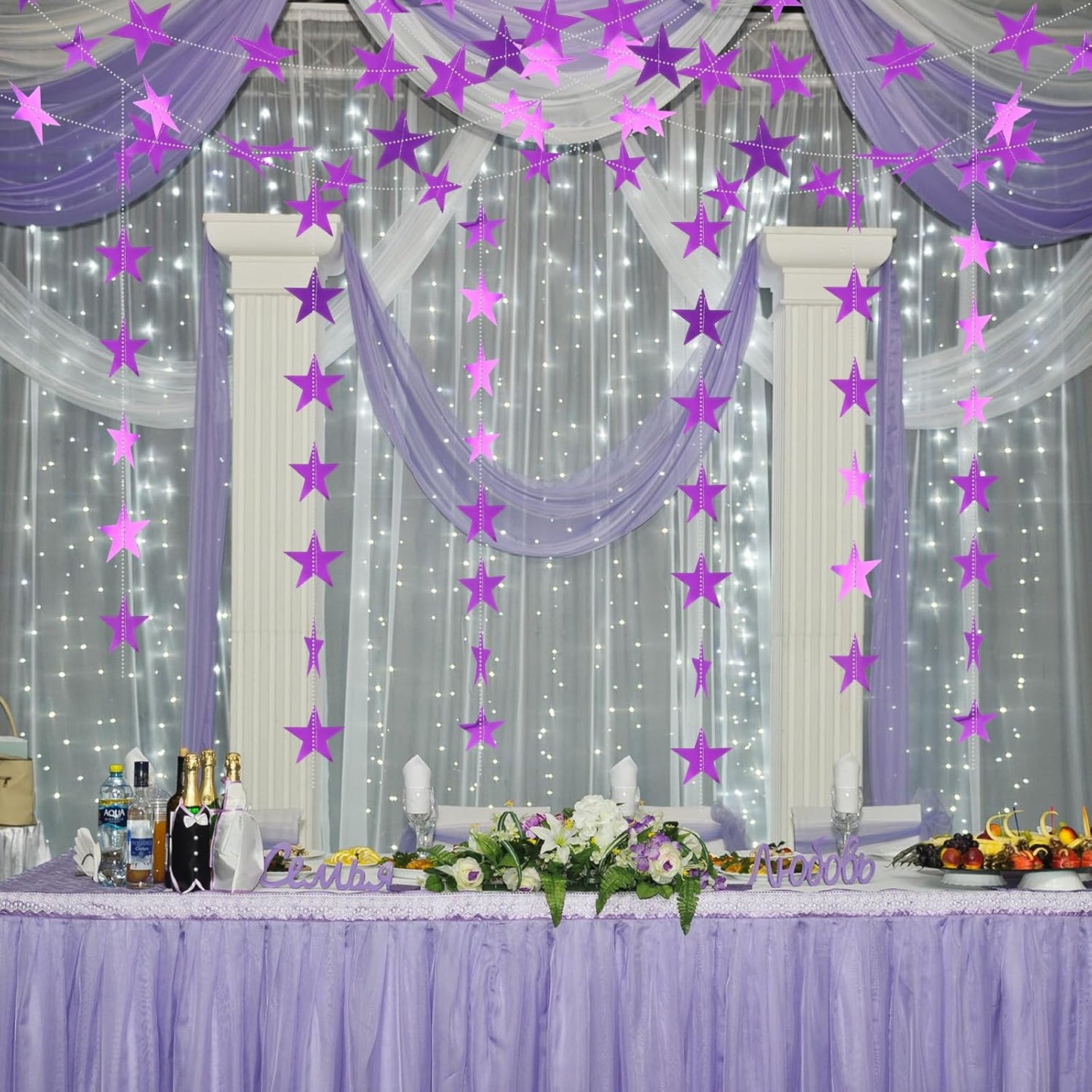 Spakon 65 Feet Glitter Star Paper Garland Banner Hanging Decoration Star Streamers Double Side 2026 Graduation Decorations for Wedding Birthday Festival New Year Party Decoration (Gold)