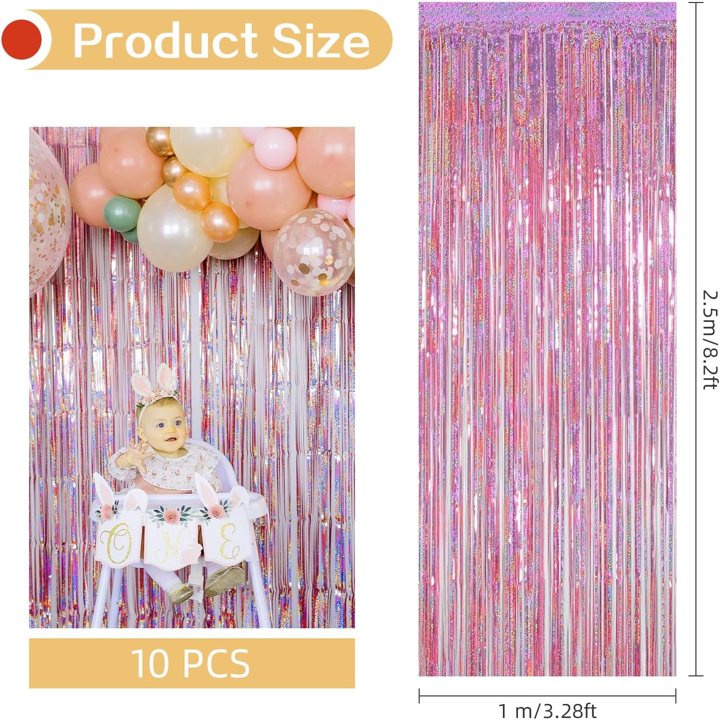 10 Pack Silver Backdrop Curtain 3.2ft x 8.2ft Metallic Tinsel Foil Fringe Curtains Photo Booth Background for Birthday Party Decoration Baby Shower Engagement Wedding Christmas Decoration (Silver)