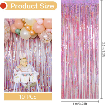 10 Pack Silver Backdrop Curtain 3.2ft x 8.2ft Metallic Tinsel Foil Fringe Curtains Photo Booth Background for Birthday Party Decoration Baby Shower Engagement Wedding Christmas Decoration (Silver)