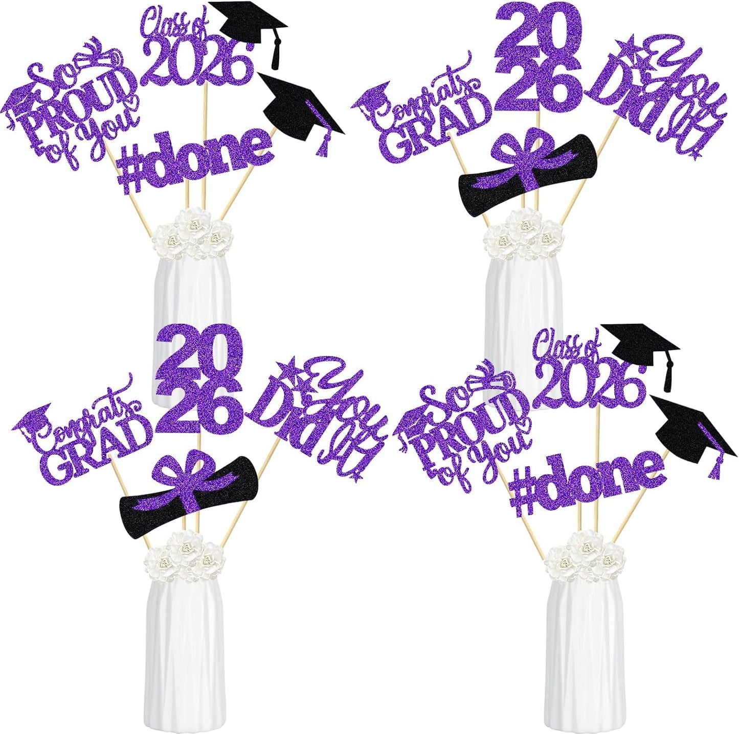 24Pcs 2026 Graduation Table Centerpieces Gold, Graduation Centerpieces for Tables 2026 Gold Class of 2026 Graduation Centerpiece Sticks for 2026 Graduation Party Table Decorations Gold