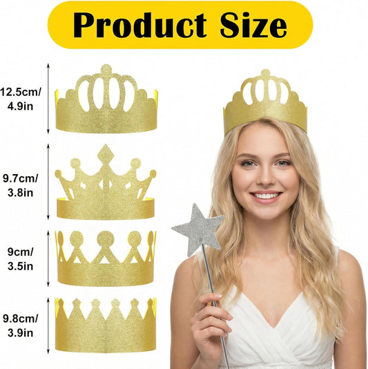 8PCS Party Crowns, DIY Gold Party Crowns for Adults, Paper Crown with Gem Stickers, for Wedding, Graduation Partys, Craft Decoration