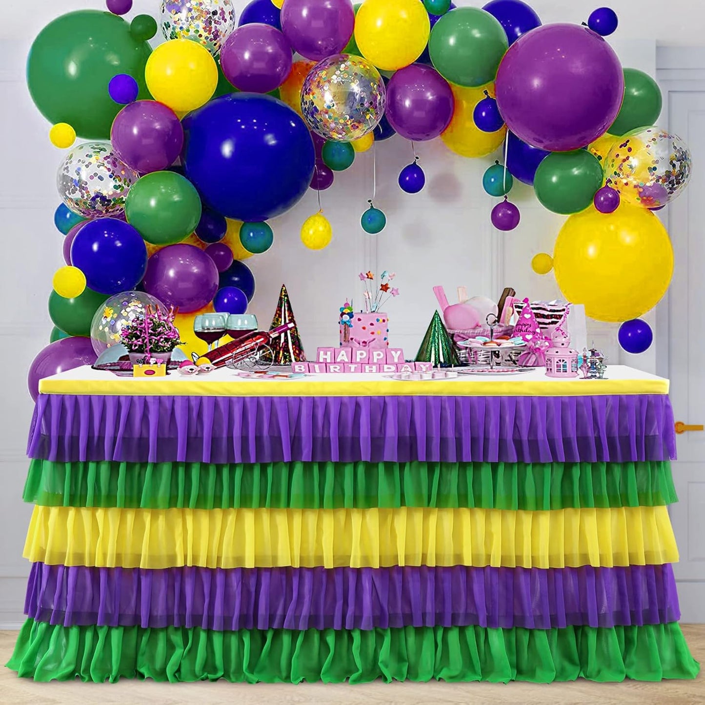 Pastel Rainbow Table Skirt Ruffle Party Tablecloth for Rectangle Table 6ft Birthday Party Baby Shower