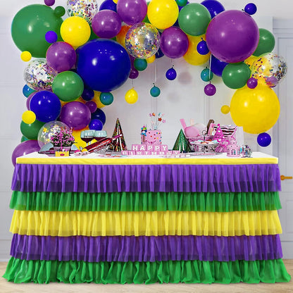 Pastel Rainbow Table Skirt Ruffle Party Tablecloth for Rectangle Table 6ft Birthday Party Baby Shower