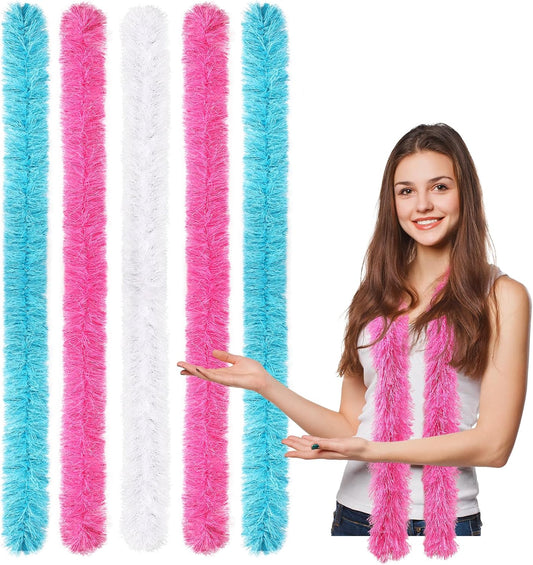 5pcs Feather Boa - Colorful Artificial Fluffy Boas Bulk 5 Ft for Wedding Birthday Tea Party Christmas Costume Decor(Red,Orange,Yellow,Green,Purple)