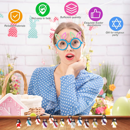 Bememo 150 Pcs Christian Gifts Bulk Bible Verse Cards Little Jesus Figures Prayer Cards Organza Bags for Easter Hunt Religious Party Favors Sunday Baptism, 50 Set(Classic Color,Open Hands)