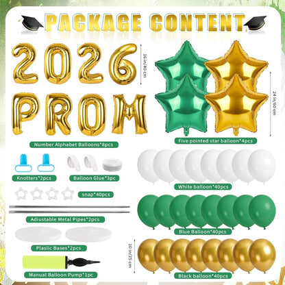 2 Sets Graduation Balloon Column Stand Kits with Balloons 2026 Grad Themed Decoration Navy Blue Balloon Tower Stand Kit for Grad High School & College Celebration Party Decor