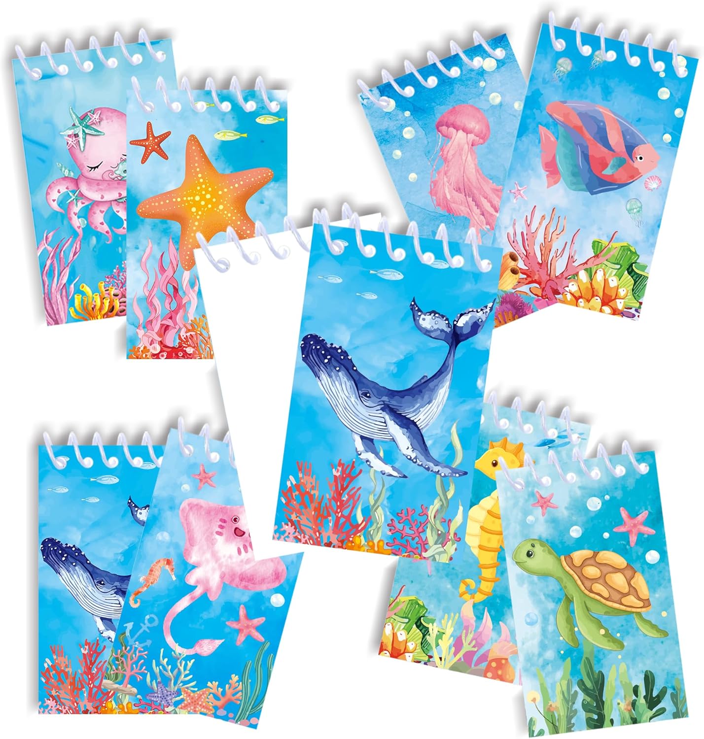 24pcs Underwater World Themed Notepads Under the Sea Party Favors Under the Sea Spiral Pocket Notepads Goodie Bag Stuffers Notepads Spiral Mini Notebooks for Teens Teacher Classroom Reward