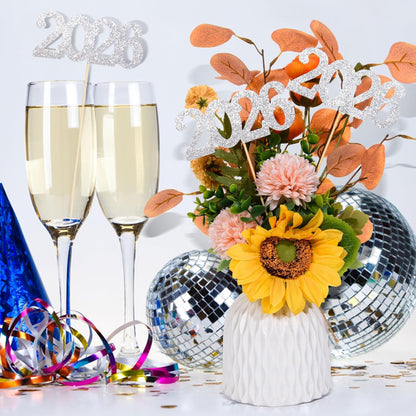 12 Pieces Glitter 2026 Centerpiece Sticks Black Double Sided 2026 Graduation Party Sticks 2026 Floral Picks Table Centerpiece Topper for 2026 Graduation New Year Party Decoration Supplies,4.9x9.1"
