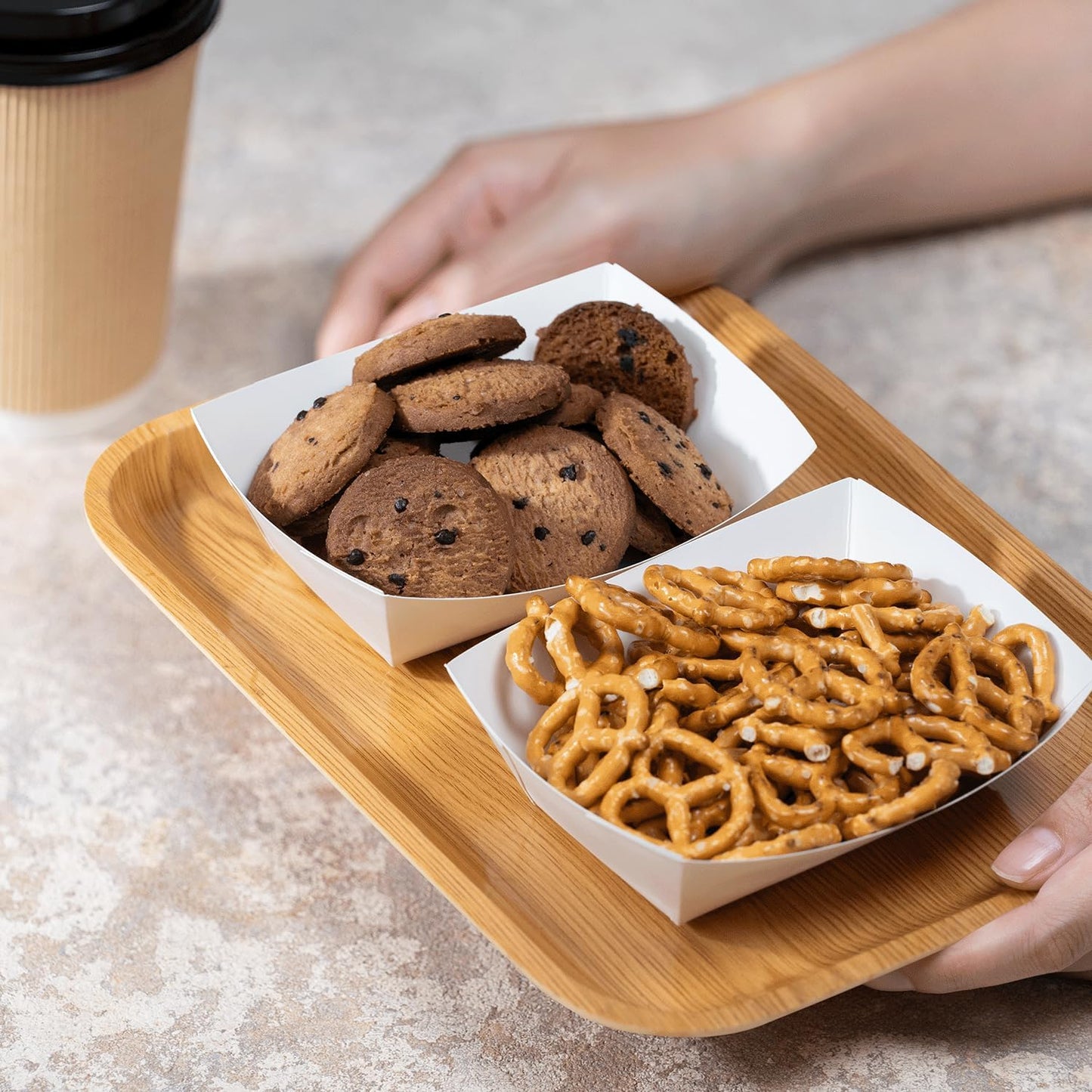 Karat Paper Food Trays Disposable [2 LB - 1,000 ct] Sturdy Food Boats, Leak Resistant | Ideal for Snacks, Nachos and Finger Foods