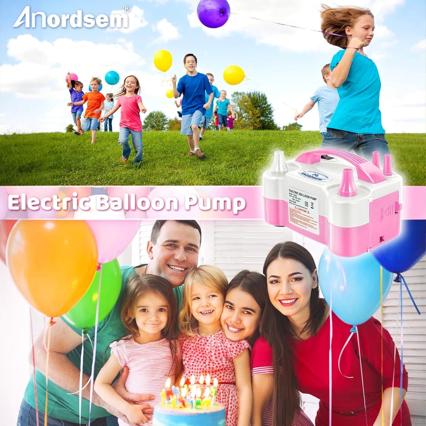 Anordsem Electric Balloon Air Pump: Polypropylene Plastic Case with Dual Nozzle - Quick Inflating for All Balloons at Home - Blower Machine Knotter/Ribbon for Parents Party DIY Decoration