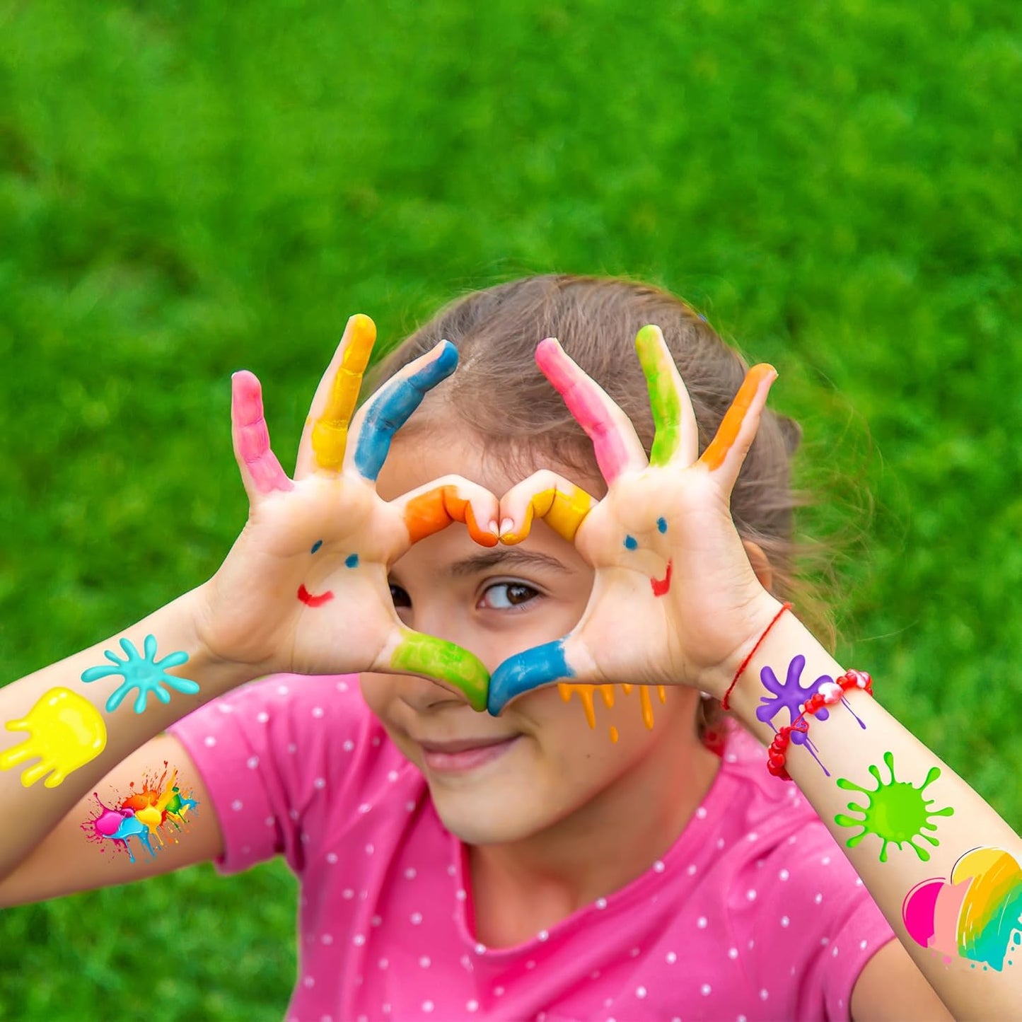 168PCS Art Tattoos Temporary Stickers Suitable for Rainbow Slime/Art Paint Themed Birthday Party Favors Supplies Decorations Goodie Bag Stuffers (24 Sheets)