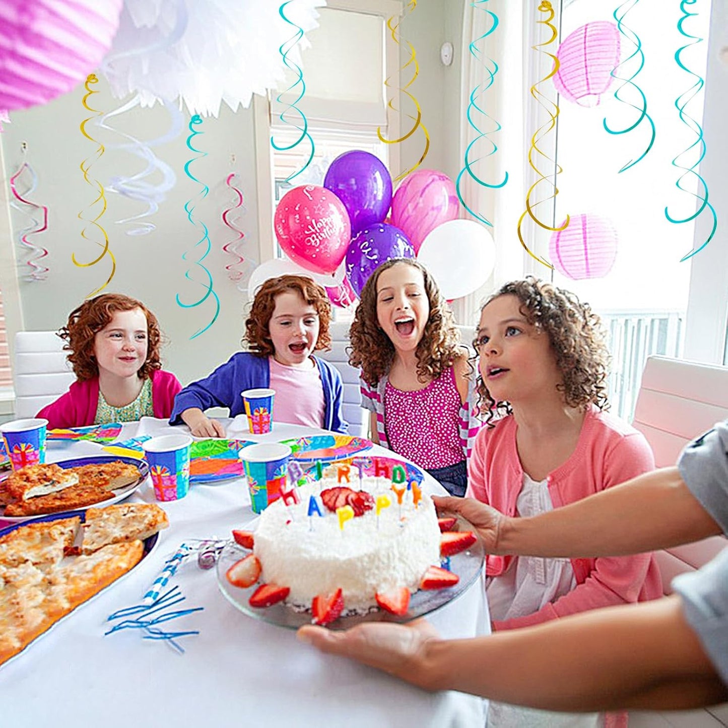 30 Pieces Hanging Swirl Party Decorations Foil Decorations Ceiling Swirl Spiral Hanging Plastic Streamer for Ceiling Birthday Graduation Wedding Celebration Baby Shower Party Supply (Black)