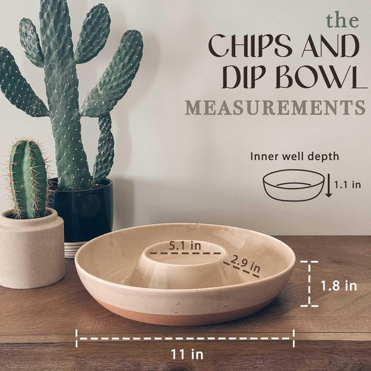 Mora Ceramic Chips and Dip Serving Tray: Large Divided Party Bowl Set for Chips & Salsa, Veggies & Dip, Fruit, Snacks, Entertaining, Hosting, etc. Minimalist Design for the Modern Hostess - White