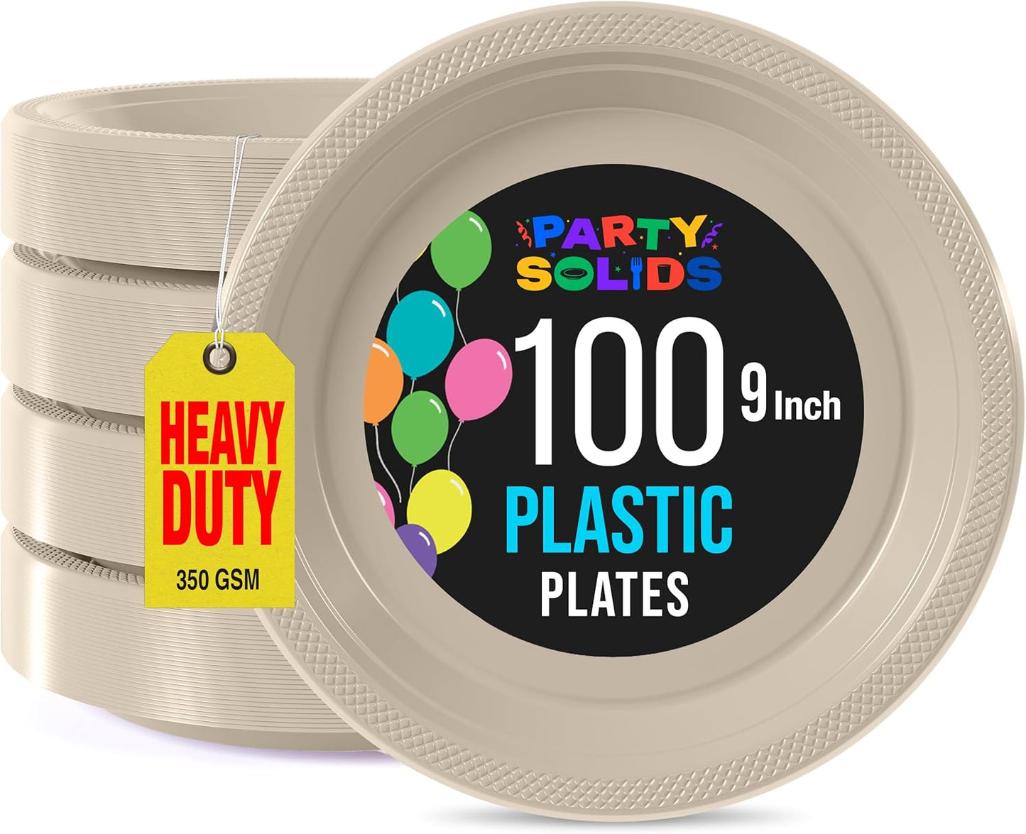 Party Solids Black Plastic Plates For Party 10" Black Disposable Plates For Party Supplies 100 Pcs Plastic Dinnerware Sets Heavy Duty 350 GSM Disposable Dinnerware Set