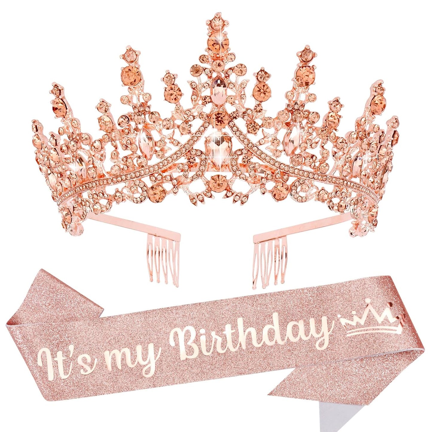 VELSCRUN Purple Crystal Birthday Tiara Crowns for Women Girls It's My Birthday Sash Queen Girls Princess Crown with Combs Happy Birth Party Decorations Mom Sisters Birth Gift Hair Accessories