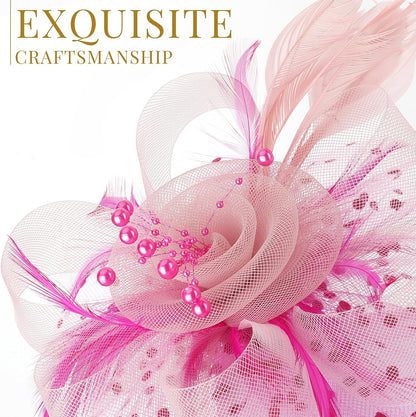 DRESHOW Fascinators Hat Flower Mesh Ribbons Feathers on a Headband and a Clip Tea Party Headwear for Girls and Women - Colors B