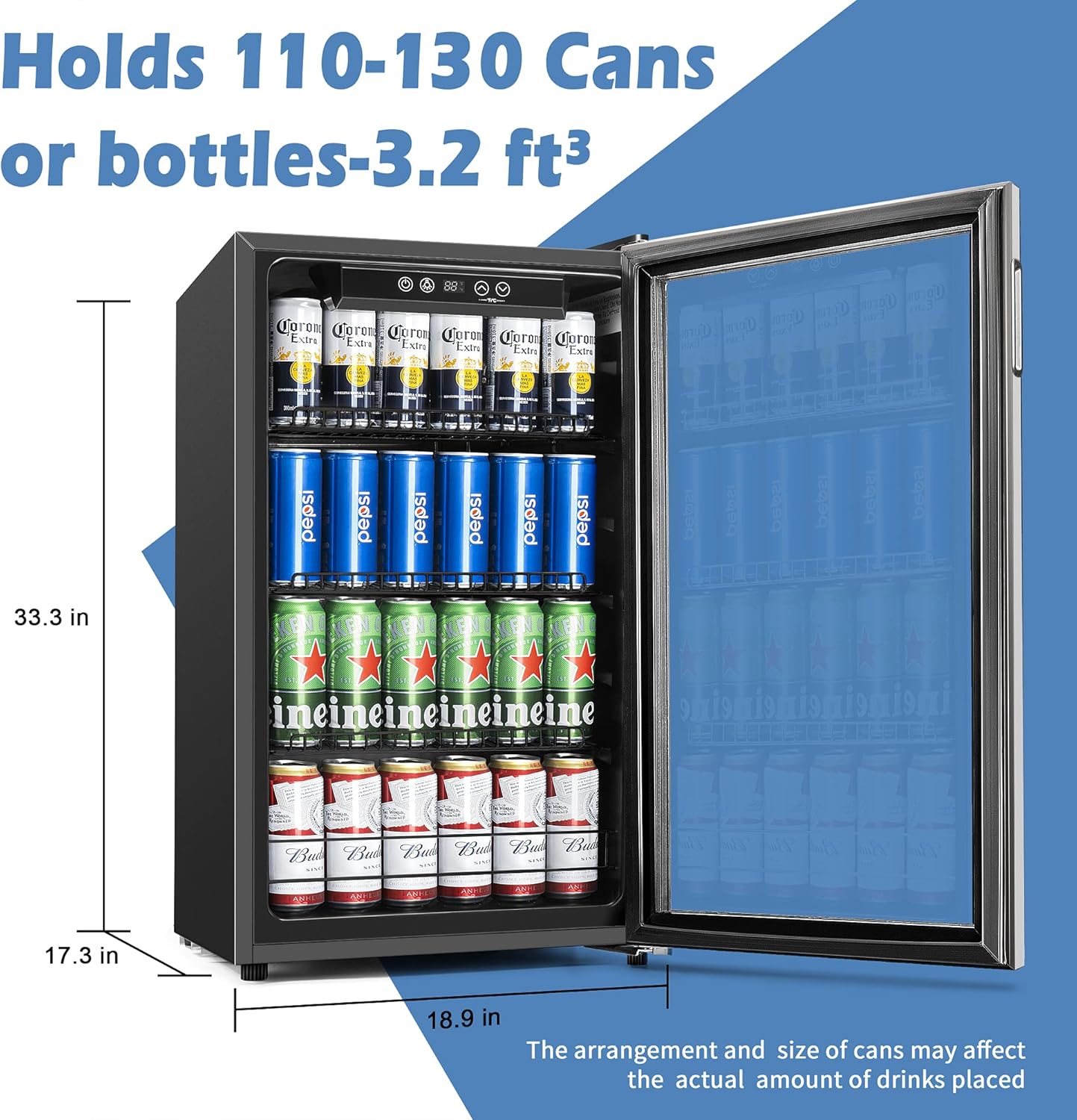 EUHOMY 4.5 Cu.ft Beverage Refrigerator and Cooler, 145 Can Mini fridge with Glass Door for Soda Beer Wine, Small Drink Dispenser with Digital Adjustable Thermostat for Home Office Bar