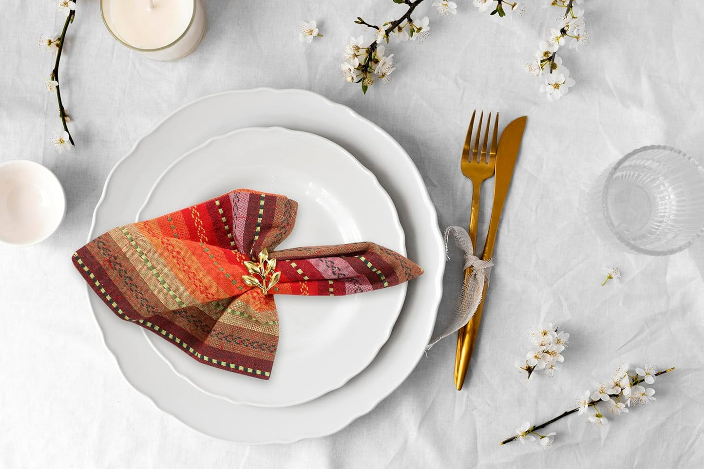 ACCENTHOME Natural Cotton Linen Napkin Set of 12 18x18 inch Dinner Napkins - Washable Soft Premium Hotel Quality Reusable Hemmed Edges Napkins Perfect Table Linens for Family Dinners, Weddings
