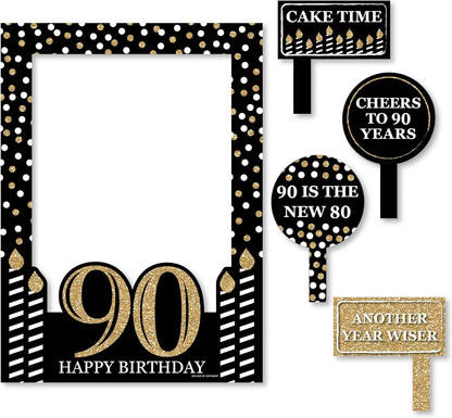 Big Dot of Happiness Adult 90th Birthday - Gold - Birthday Party Selfie Photo Booth Picture Frame & Props - Printed on Sturdy Material