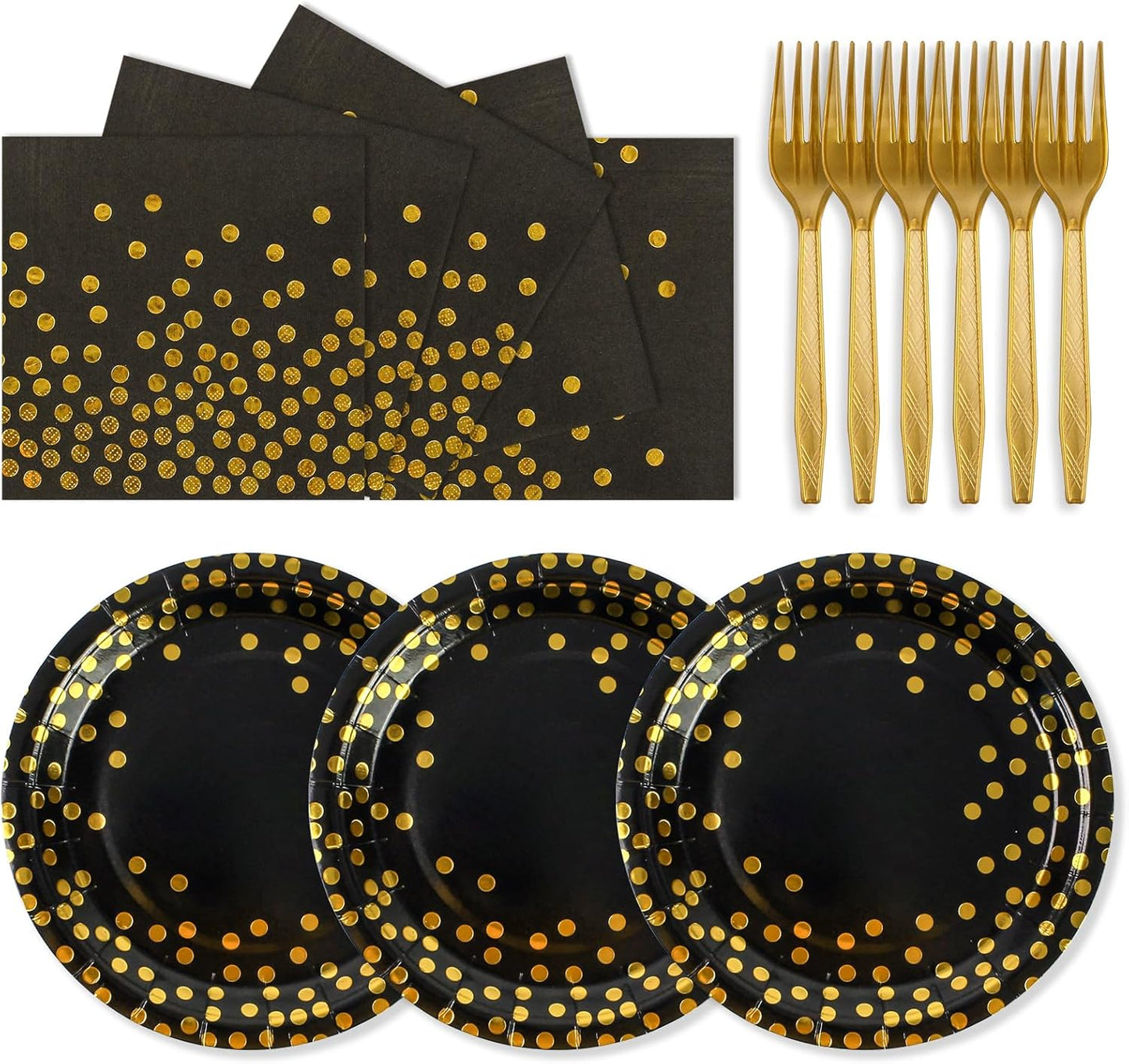 75PCS Paper Plates and Napkins Set - White and Gold Dot Disposable Party Dinnerware Includes Paper Plates, Napkins, Forks Decorations for 2026 New Year, Birthday, Wedding and Holiday, Serves 25