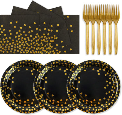 75PCS Paper Plates and Napkins Set - White and Gold Dot Disposable Party Dinnerware Includes Paper Plates, Napkins, Forks Decorations for 2026 New Year, Birthday, Wedding and Holiday, Serves 25