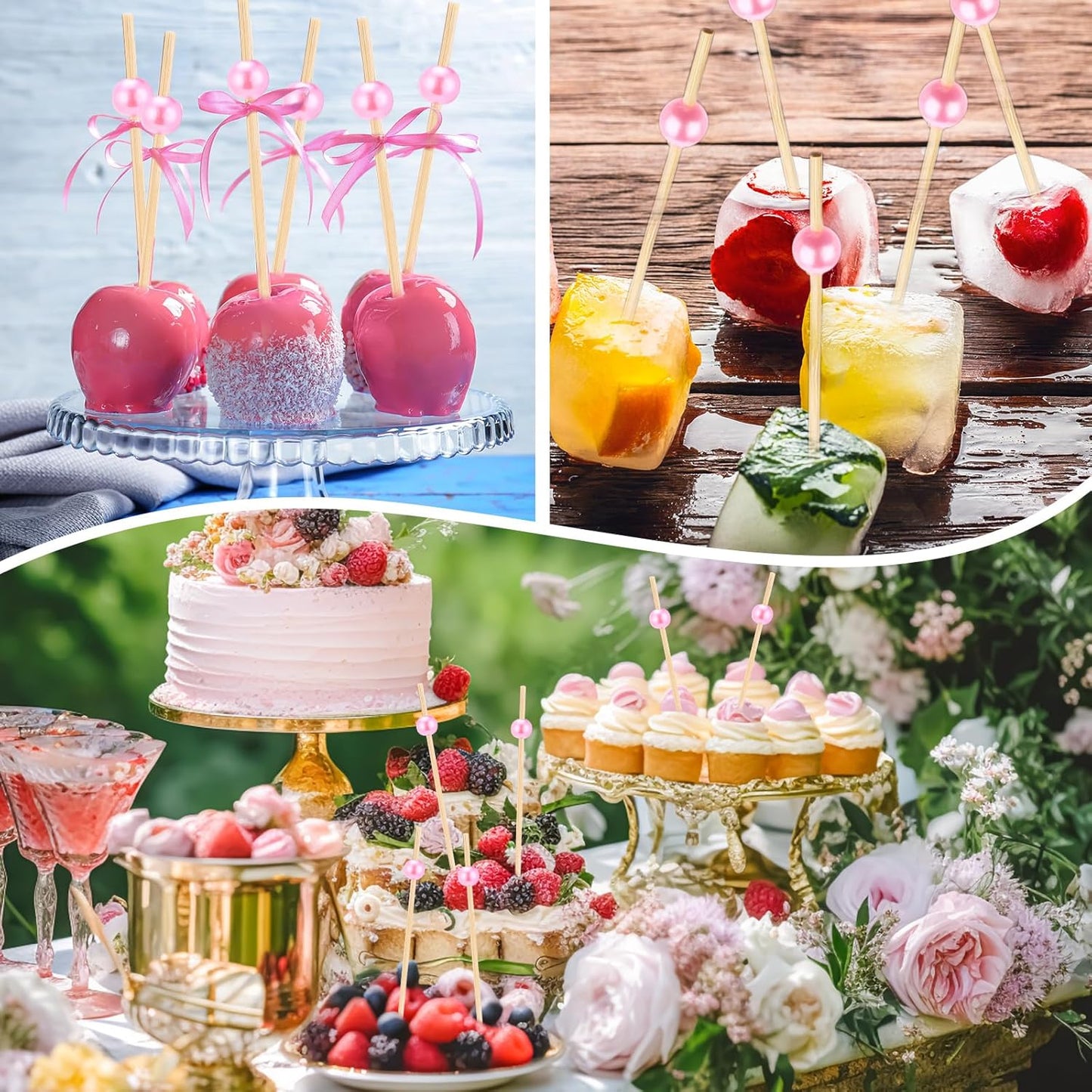 Reallnaive 600 Pcs Cocktail Pick Pearl Fancy Toothpick for Appetizer 4.7 Inch Long Skewer for Drink Fruit Food Bamboo Stick Wedding Bridal Shower Decoration Charcuterie Accessories (White)