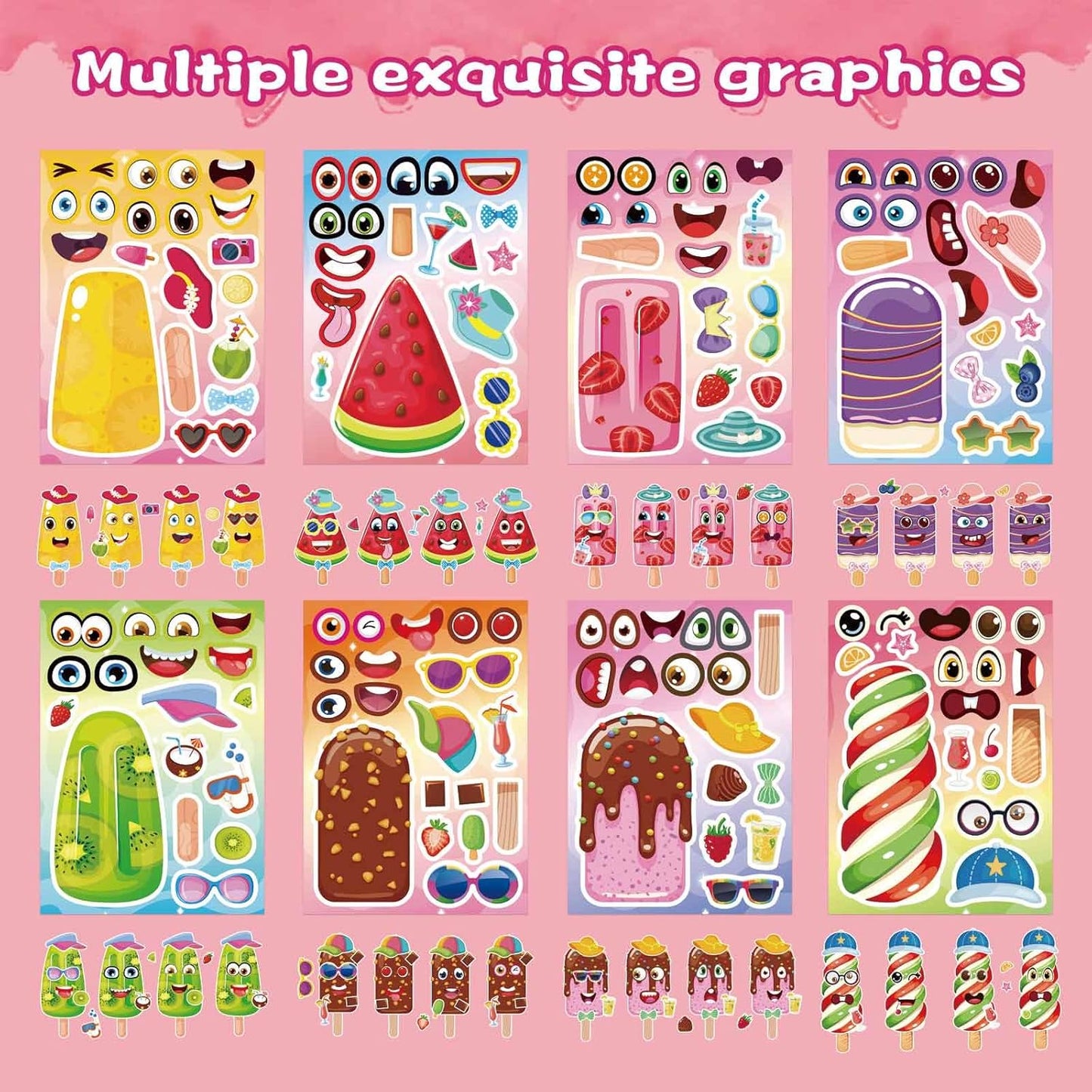 24 PCS Fairy Stickers for Kids, Make a Face Sticker with 8 Unique Designs Fairy, Frog, Mushroom, Make Your Own Stickers for Girls Birthday Party Favors, Goodie Bags, DIY Crafts