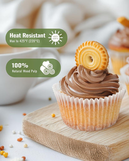 Bake Choice Non-stick 200pcs Standard Cupcake Liners for Baking, Natural, Food-grade Cupcake Wrapper, Greaseproof Parchment Muffin Liners