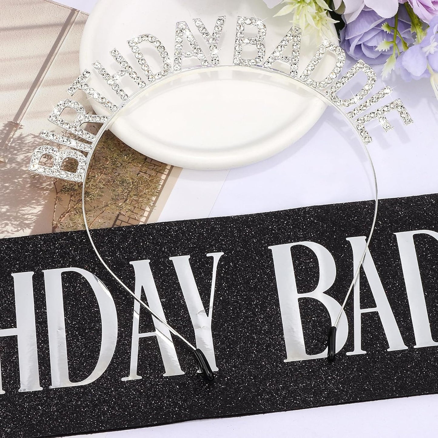 Aprince Birthday Baddie Sash and Tiara Crown for Women Girls Black Gold Happy Birthday Headband Accessiores Party Decorations