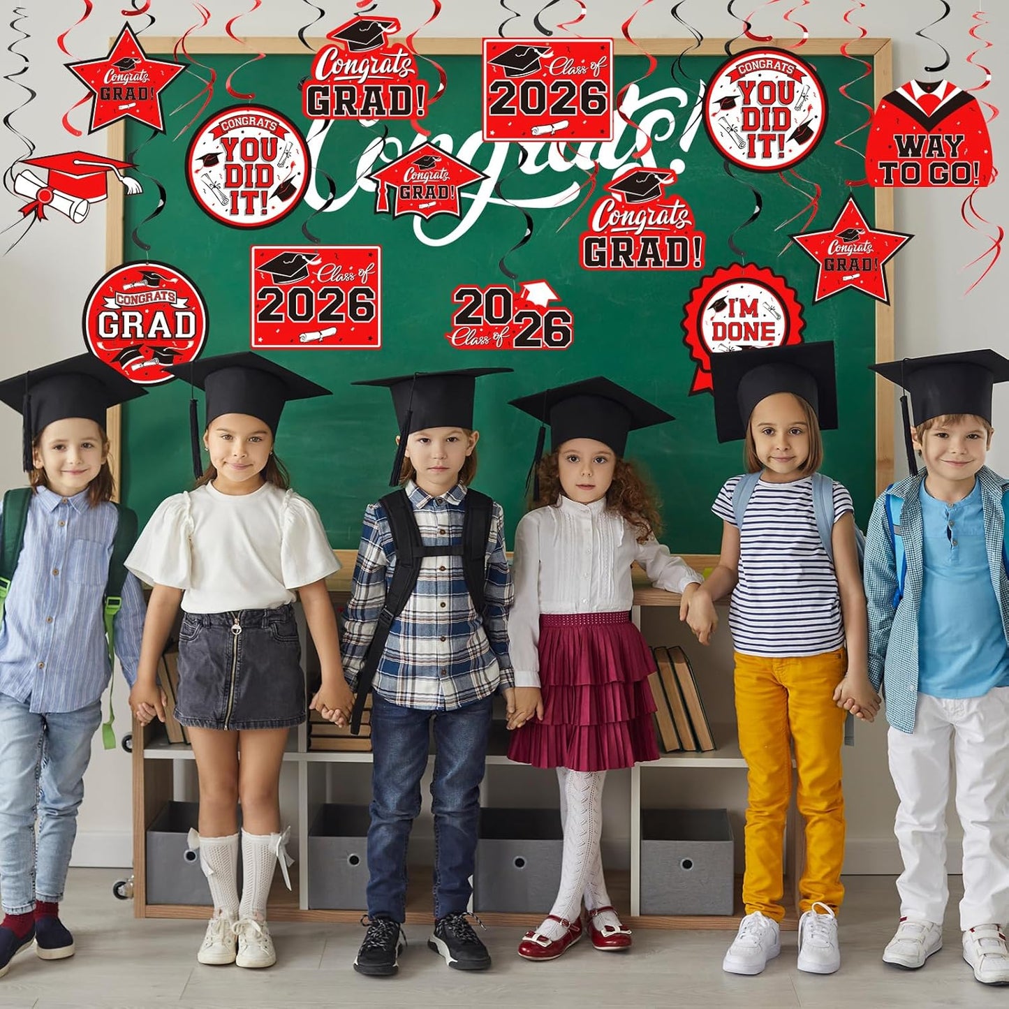 31 Pieces Graduation Decorations Class of 2026, Graduation Hanging Swirl Congrats Grad and Graduation Party Decorations(red, Black)
