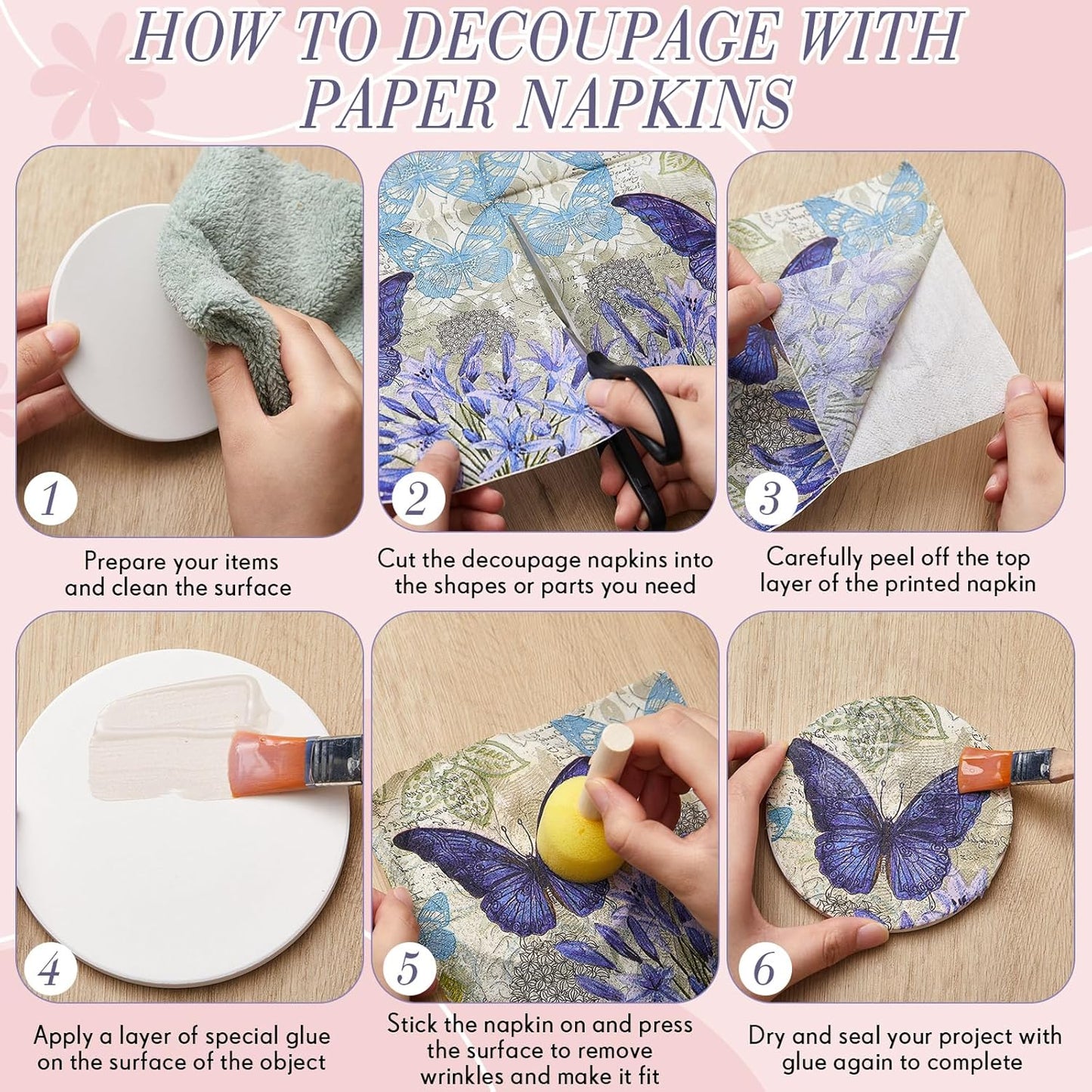 Crtiin 20 Pack Decoupage Napkins Floral Napkins Flower Cocktail Paper Decorative Toilet for Valentine's Day Birthday Party Beautiful Gorgeous, 20 Styles Each 6.5 Inches(Style 1)