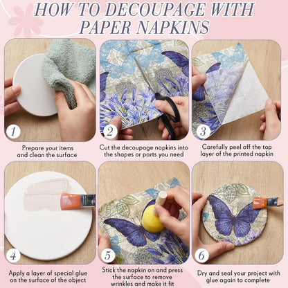 Crtiin 20 Pack Decoupage Napkins Floral Napkins Flower Cocktail Paper Decorative Toilet for Valentine's Day Birthday Party Beautiful Gorgeous, 20 Styles Each 6.5 Inches(Style 1)