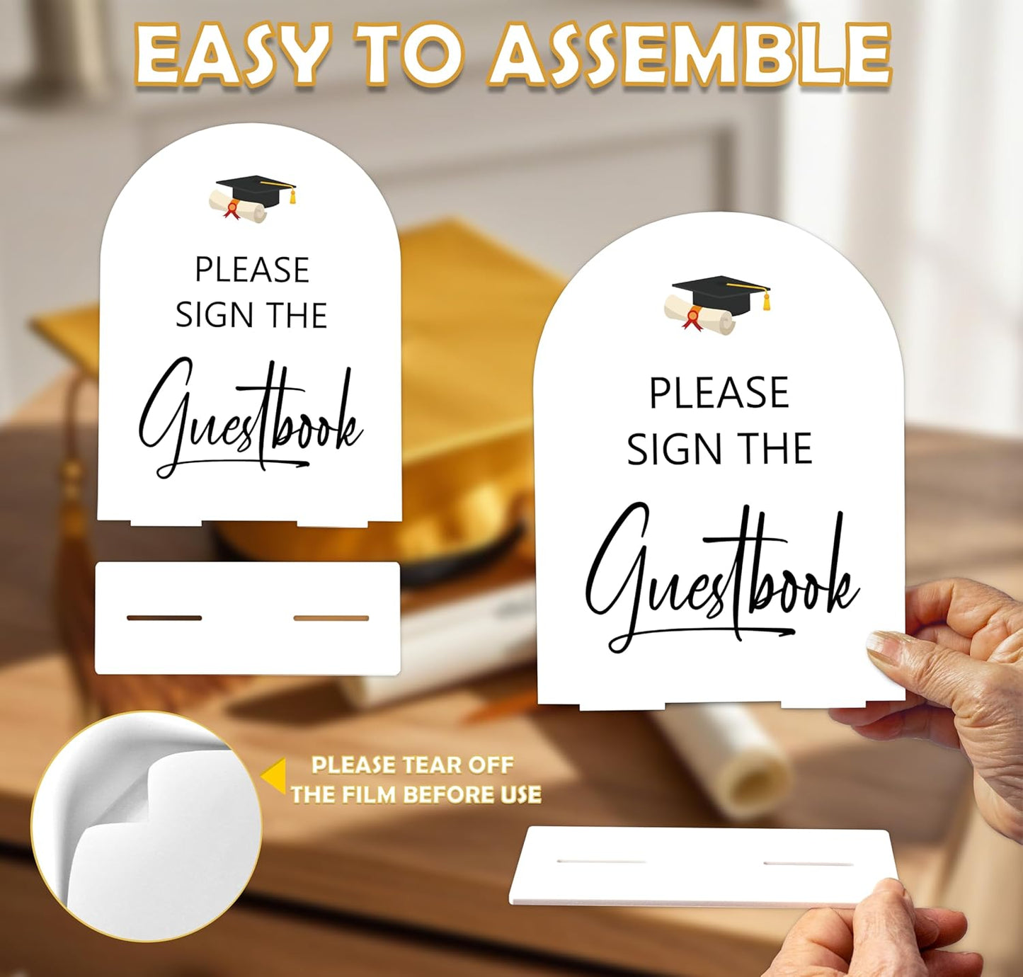 Graduation Guestbook Sign, 6 x 8 Inch White Arch Acrylic Grad Party Sign with Holder, Graduation Party Sign for Class of 2026, Grad Decor, High School College Party Supplies - DL02