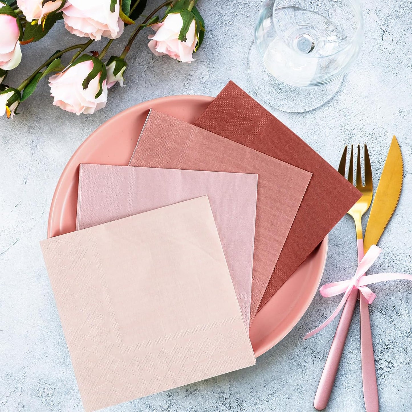 Layhit 100 Pcs Cocktail Napkins Disposable Beverage Napkins Square Paper Dessert Tissue for Wedding Birthday Celebration Party Supplies(Brown Series,5 x 5 Inch)