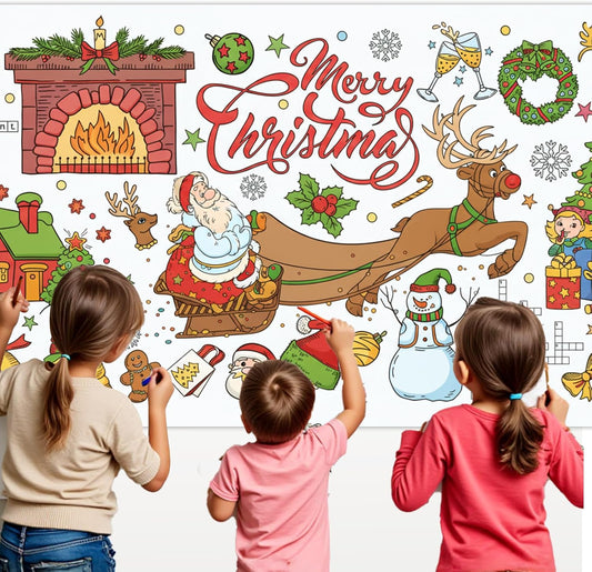 Farmhouse Coloring Tablecloth for Kids, 31 x 72 Inch Farm Animal Drawing Tablecloth, Large Paper Coloring Table Cover, Coloring Poster Art Supplies, DIY Drawing Activity, Classroom Wall Decor