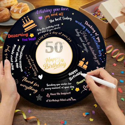 REEGII Vinyl Record Style Birthday Guest Book for Birthday Decorations - Large 11.6"x11.6" Sign-In Poster with 12 Pens | Unique Keepsake Gift for Birthday Party Decor (Happy Birthday, Golden, 11.6"L x 11.6"W)