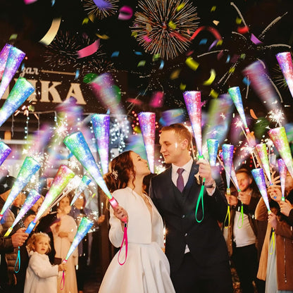 SHQDD 28 PCS Glow Fiber Wands Sticks, LED Light Wands, Glow in The Dark Party Supplies, Fiber Optic Wands, LED Flashing Sticks, Fiber Optic Light Wand Stick for July 4th Party, Wedding, Halloween