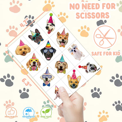 96PCS Dog Party Temporary Tattoos Stickers for Kids – Pre-Cut, Waterproof & Skin-Safe | Cute Puppy Theme 1st 2nd Birthday Supplies, Party Favors, Decorations (Normal)