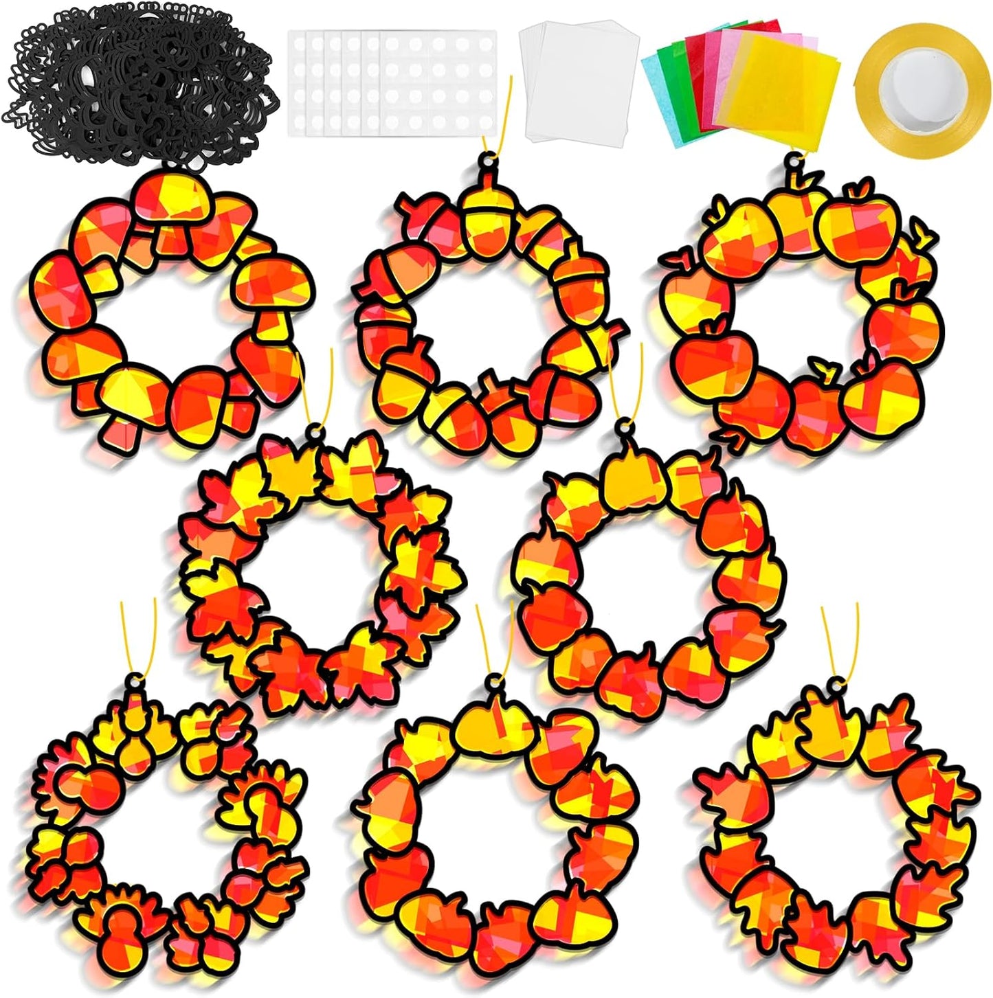 QOUBAI 32 Sets Stars Suncatchers Craft Back to School DIY Stained Glass Window Patriotic 4th of July Paper Craft Home School Classroom Decor Kid Birthday Gift Creative Art Activity Game - Colors B