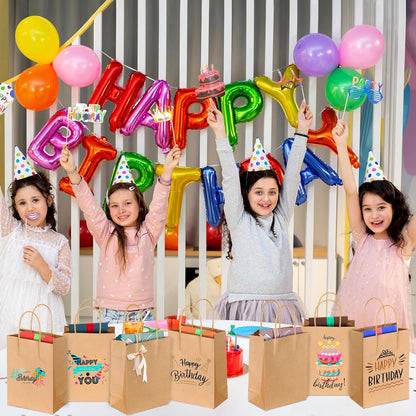 BLEWINDZ 32 Pieces Gift Bags with 32 Tissues, 8 Colors Party Favor Bags with Handles, Rainbow Gift Bag for Wedding, Birthday, Party Supplies and Gifts