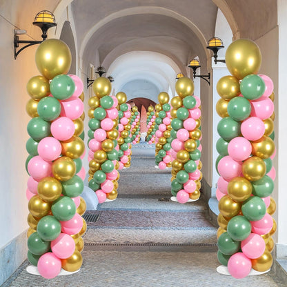 2 Set Black and Gold Balloons Column Stand Kit with 100 Balloons Adjustable Balloon Stand with Bases for Floor Black Gold Confetti Balloon Column Kit for Bridal Shower Valentine Birthday Party Decor