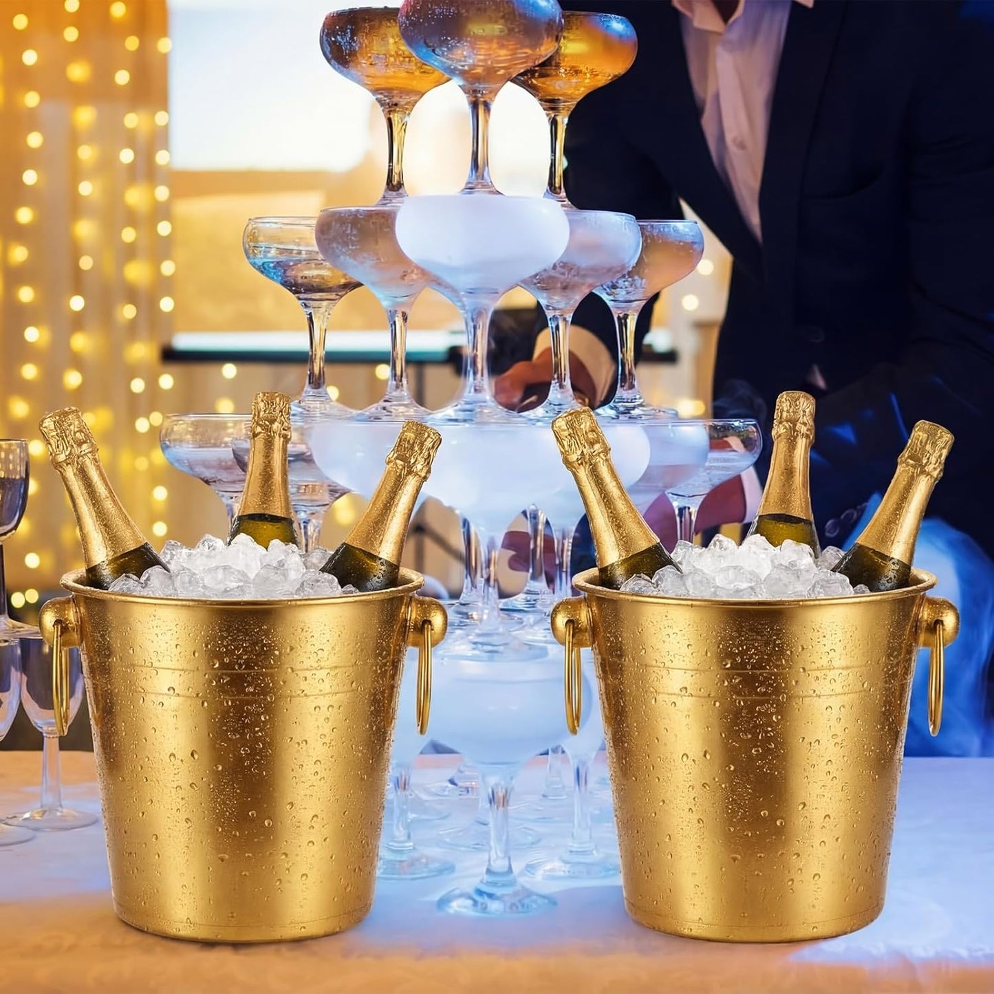 Mumufy 6 Pcs 3.3 Qt / 3 L Champagne Ice Buckets Stainless Steel Ice Bucket with Handles,Drink and Wine Chiller Great for Home Bar Club Party Supplies, Chilling Champagne and Sparkling Wine (Silver)